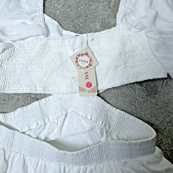 White Boho Maxi Dress XL Flutter Sleeve‎ Pockets Cutout Waist Tiered Cottagecore - Picture 13 of 15